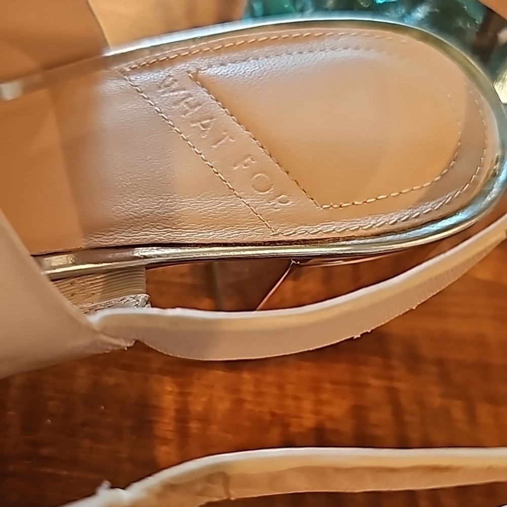 What For Leather Silver & Blush Chucked Strap Heels - Picture 12 of 13